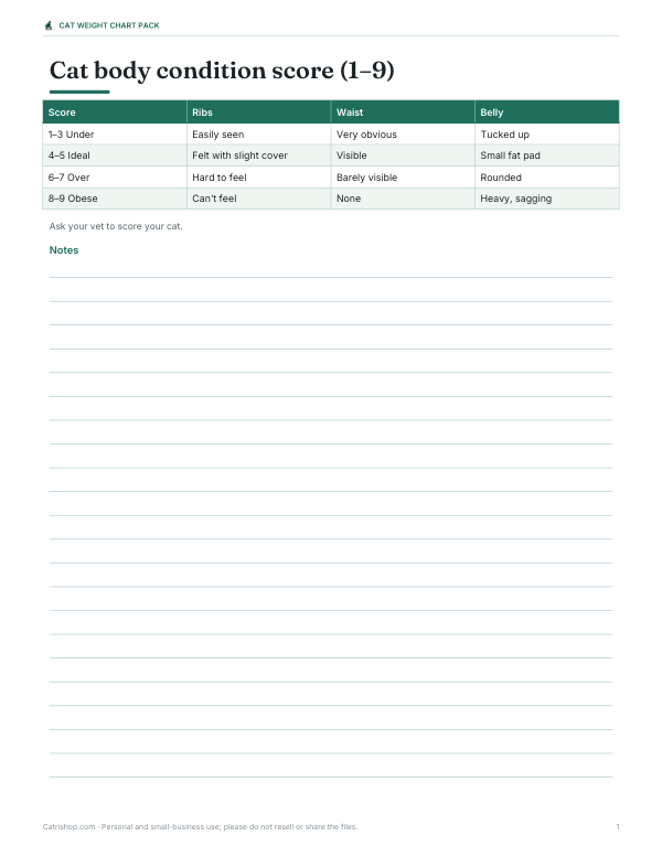 Preview of Printable Cat Body Condition Chart